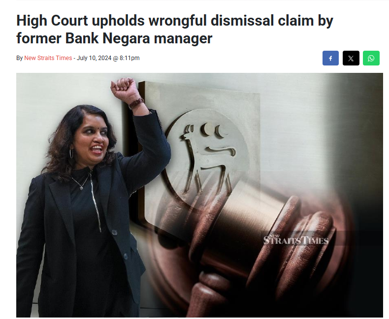 news article of empoyee in malaysia whose termination was unfairly handled and the employer was ordered to pay RM300k in damages